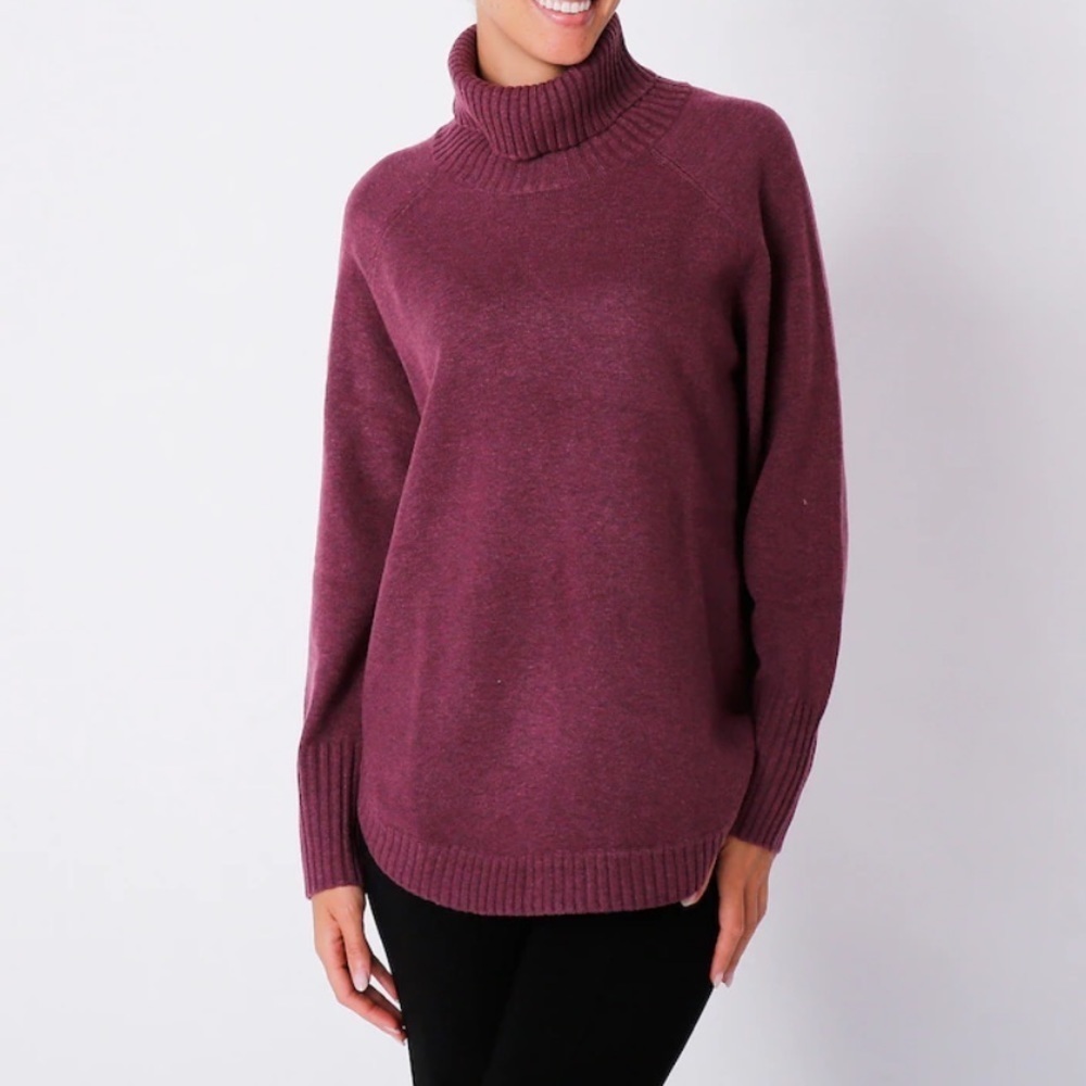 Hillary Radley Marled Burgundy Cowl Neck Tunic Sweater with Dipped Hem Size L